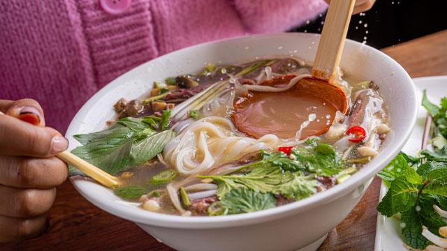 A bowl of food. Image courtesy of Pho.