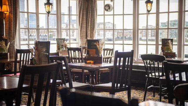 A river view from the dining room. Image courtesy of Greene King. A river view from the dining room. Image courtesy of Greene King.