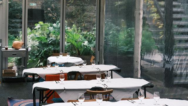 Dining tables at Rochelle Canteen. Credit: Henry Harte. Image courtesy of Arnold & Henderson. Dining tables at Rochelle Canteen. Credit: Henry Harte. Image courtesy of Arnold & Henderson.