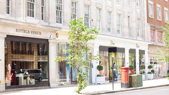 Row of Shops on Sloane Street in Sloane Square, London, UK, People