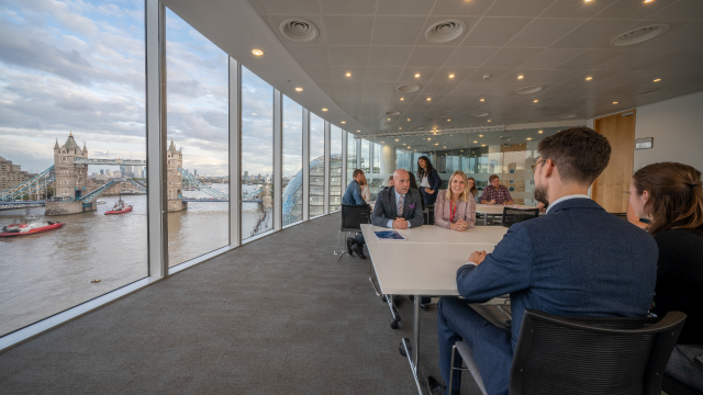 A meeting taking place in the Tower Room