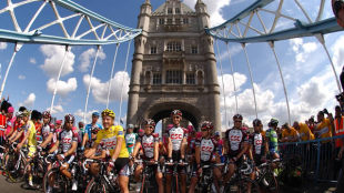 Tour de France 2014 announcement Riders on Tower Bridge
