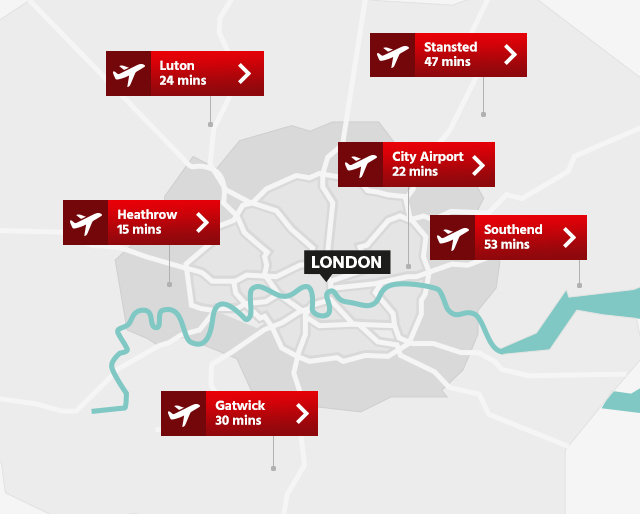 Map Of Airports In London London airports map   Airport   visitlondon.com